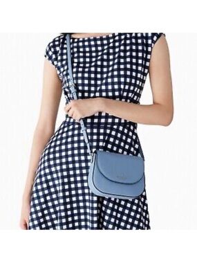 Kate Spade Leila Mini Flap Crossbody Blue Leather WLR00396 in Morning Sky